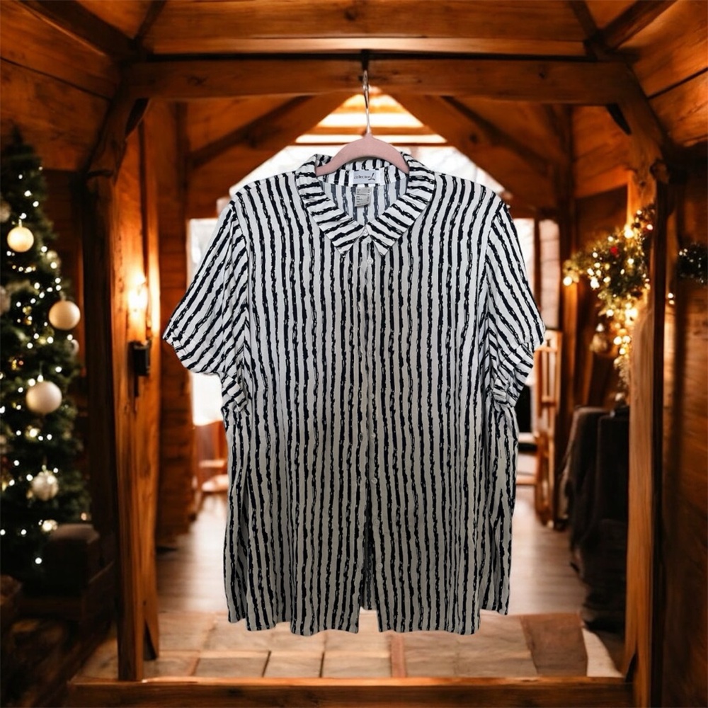 Black and White Striped Button Down Shirt